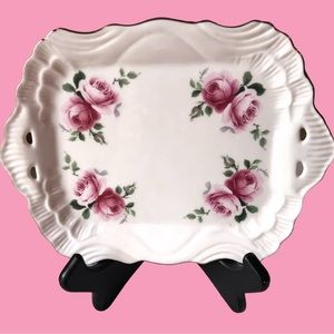 Golden Crown Small Serving Plate 9” Pink Roses E&R Germany Gold Trim Handles